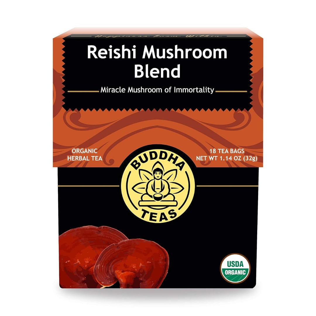 Buddha Teas Reishi Mushroom Tea – Organic Calming &amp; Immune Support Blend 18 Bags