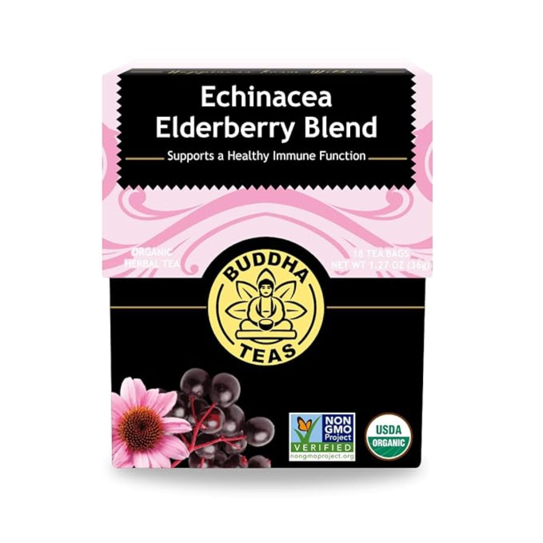 Buddha Teas Echinacea Elderberry Tea – Immune-Boosting Herbal Blend 18 Bags