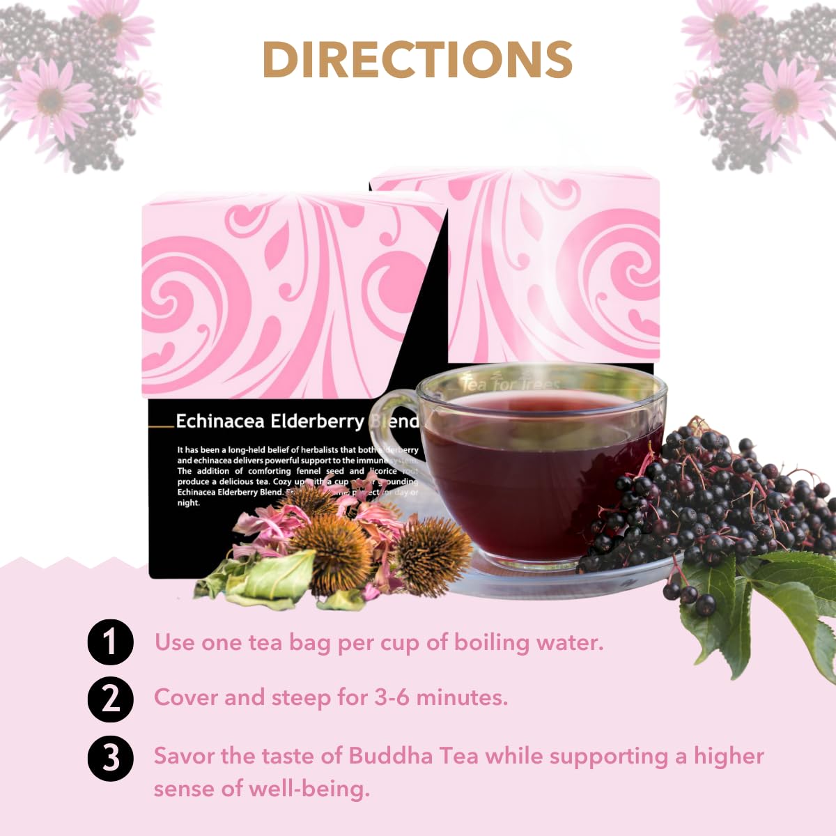 Buddha Teas Echinacea Elderberry Tea – Immune-Boosting Herbal Blend 18 Bags