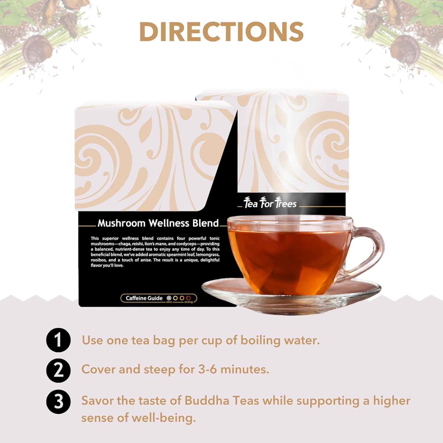 Buddha Teas Mushroom Wellness Blend – Organic Immunity & Vitality Tea 18 Bags