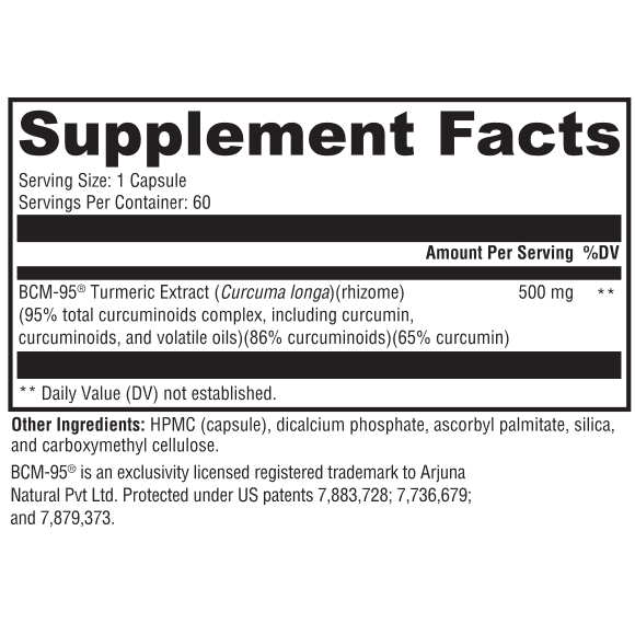 Close-up of UltraPlex Curcumin label showing supplement facts and ingredients for inflammation support.