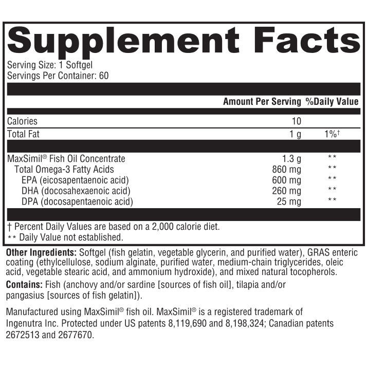 Close-up of UltraPlex EPA label displaying supplement facts and beneficial ingredients for health.