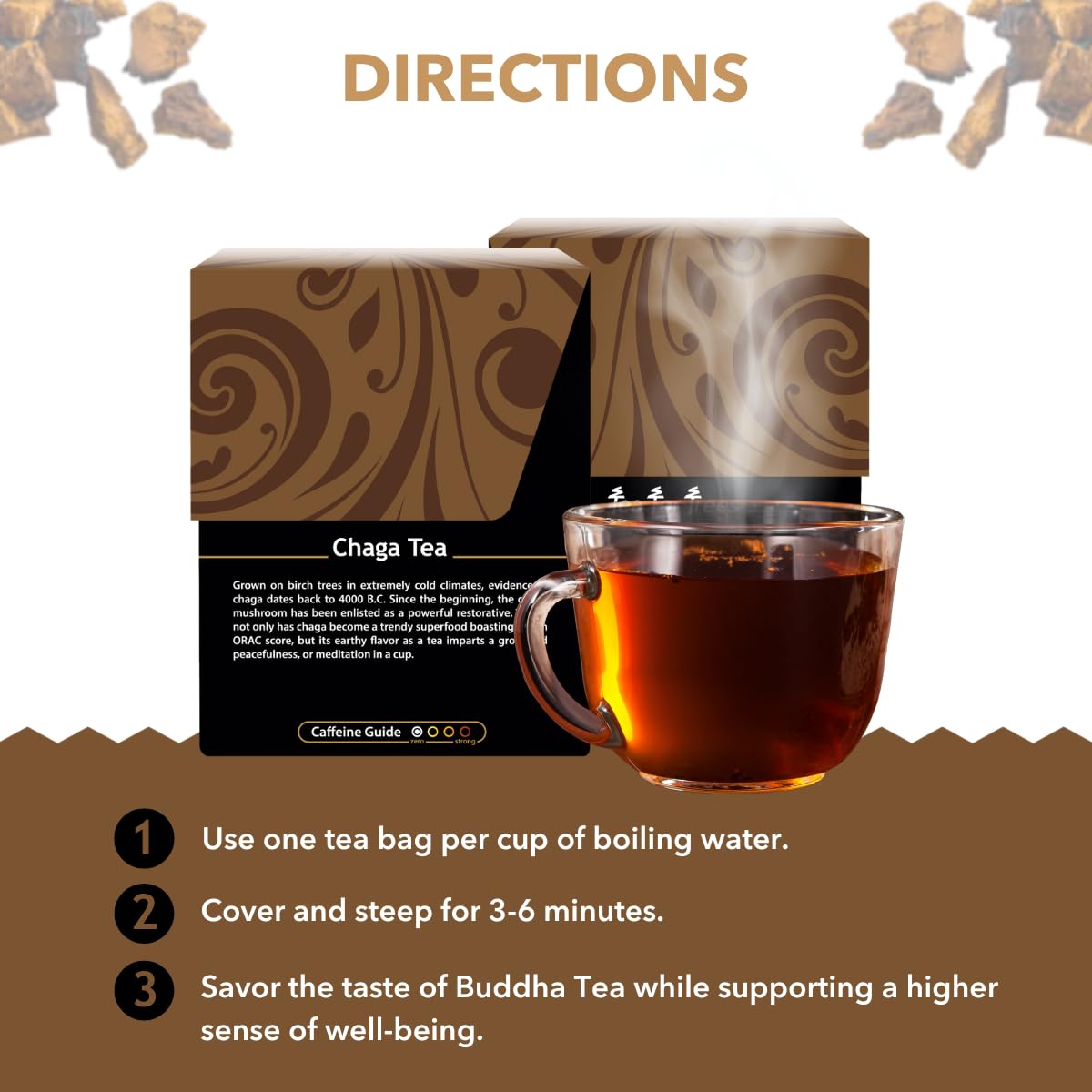 Buddha Teas Chaga Tea – Immune-Boosting Organic Wellness Tea 18 Bags