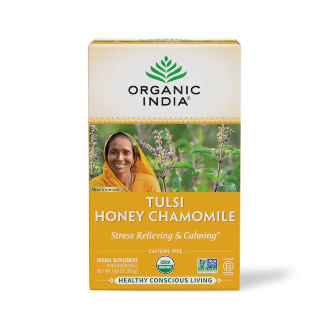 Tulsi Honey Chamomile Tea 18 Bags – Organic Herbal Tea for Relaxation, Stress Relief, and Better Sleep